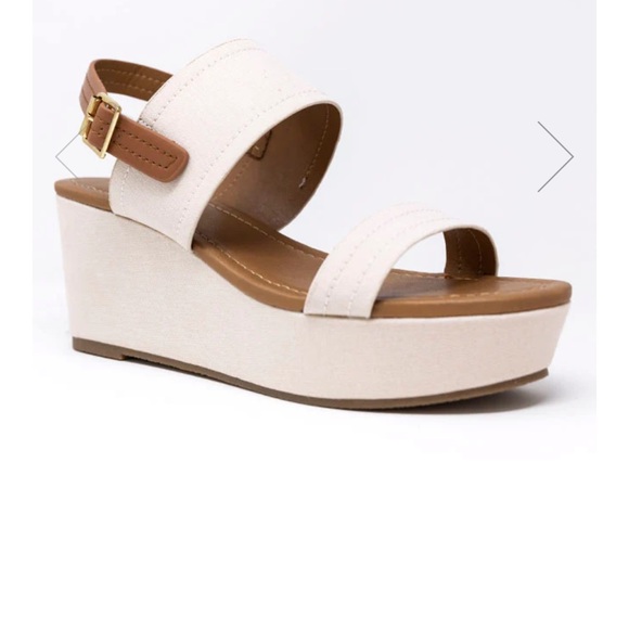 NWT BEIGE LINEN LOW HEEL WEDGE SZ 8 - Picture 5 of 9